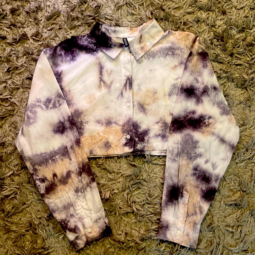 Sexy Two Tone Marble Crop Top Blouse For women